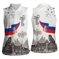 Haiti Citadelle Laferriere Women Sleeveless Polo Shirt Hispaniolan Trogon and Plumeria - Wonder Print Shop