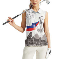 Haiti Citadelle Laferriere Women Sleeveless Polo Shirt Hispaniolan Trogon and Plumeria - Wonder Print Shop