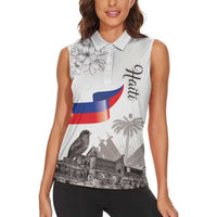Haiti Citadelle Laferriere Women Sleeveless Polo Shirt Hispaniolan Trogon and Plumeria - Wonder Print Shop