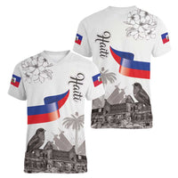 Haiti Citadelle Laferriere Women V-Neck T-Shirt Hispaniolan Trogon and Plumeria - Wonder Print Shop
