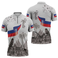 Haiti Citadelle Laferriere Zipper Polo Shirt Hispaniolan Trogon and Plumeria - Wonder Print Shop