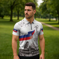 Haiti Citadelle Laferriere Zipper Polo Shirt Hispaniolan Trogon and Plumeria - Wonder Print Shop