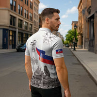 Haiti Citadelle Laferriere Zipper Polo Shirt Hispaniolan Trogon and Plumeria - Wonder Print Shop
