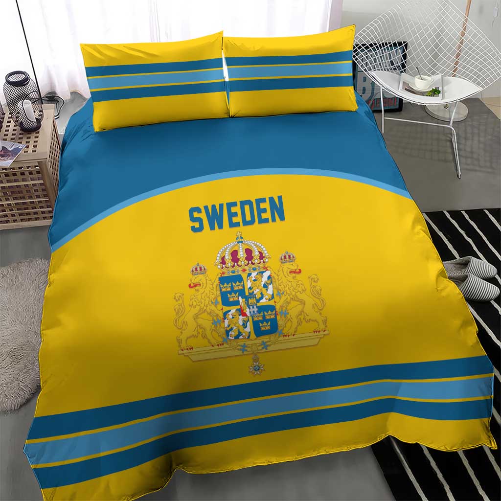 Sweden Ice Hockey Bedding Set Swedish Coat of Arms Design