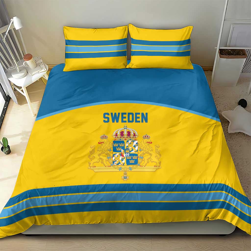 Sweden Ice Hockey Bedding Set Swedish Coat of Arms Design
