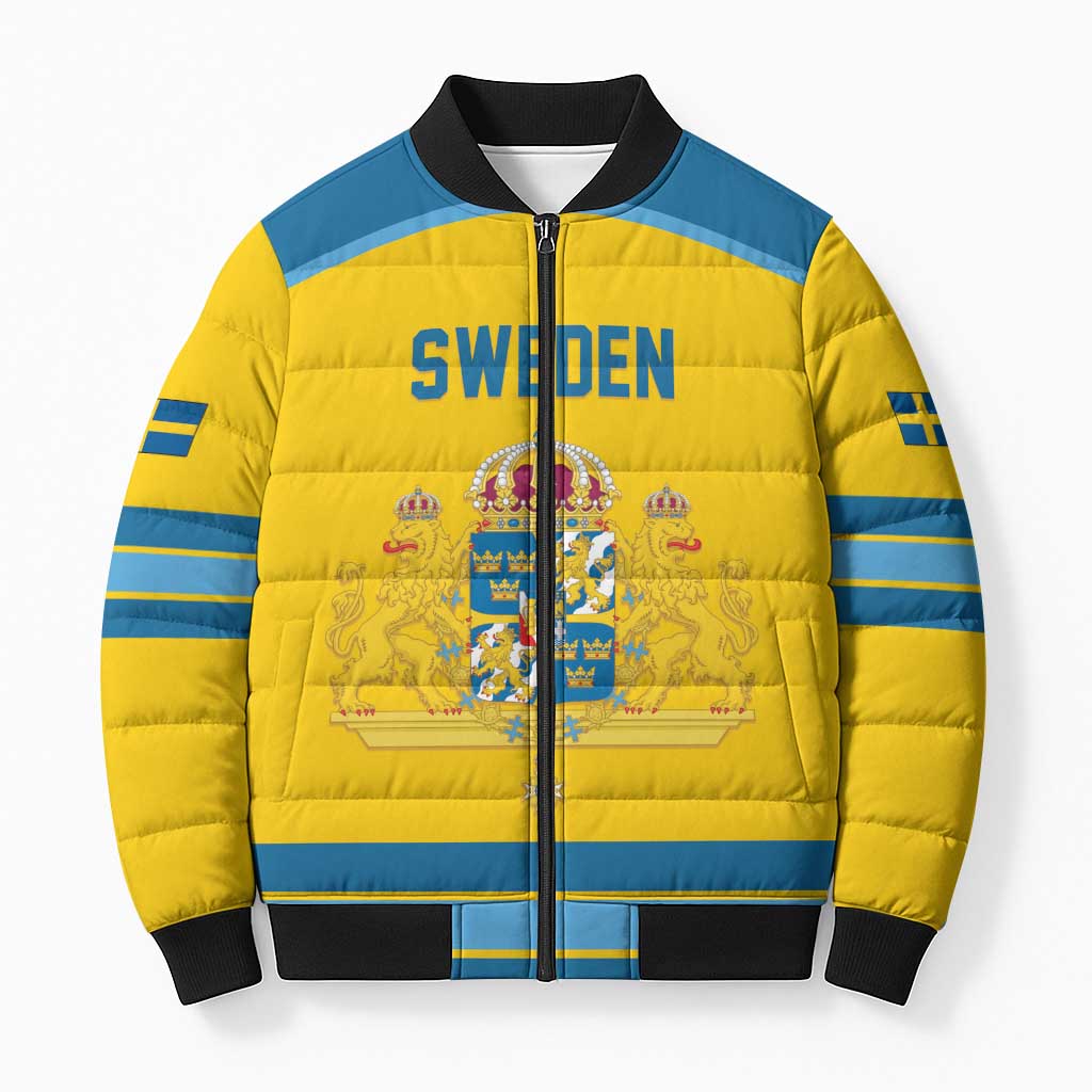 Sweden Ice Hockey Custom Bomber Puffer Jacket Swedish Coat of Arms Design