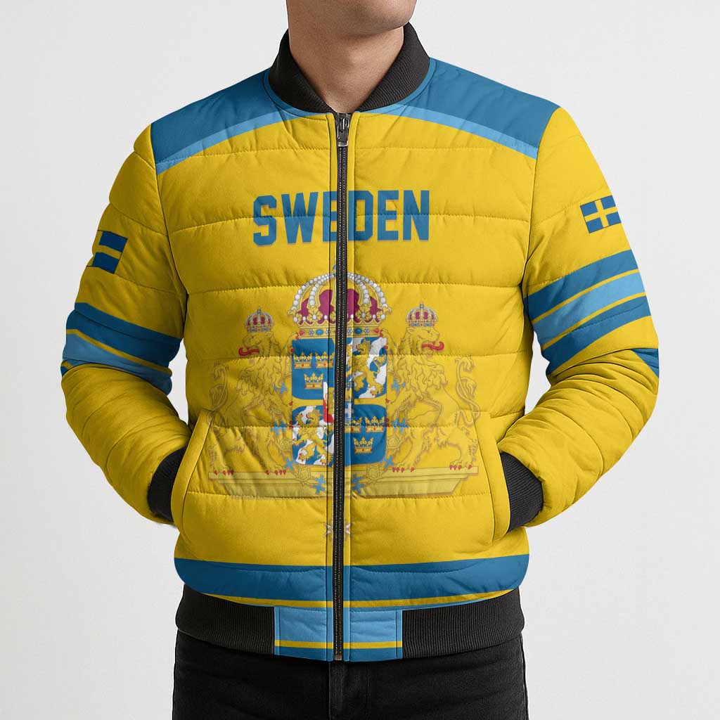 Sweden Ice Hockey Custom Bomber Puffer Jacket Swedish Coat of Arms Design