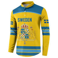 Sweden Ice Hockey Custom Button Sweatshirt Swedish Coat of Arms Design