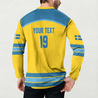 Sweden Ice Hockey Custom Button Sweatshirt Swedish Coat of Arms Design