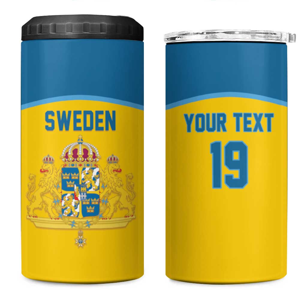 Sweden Ice Hockey Custom 4 in 1 Can Cooler Tumbler Swedish Coat of Arms Design