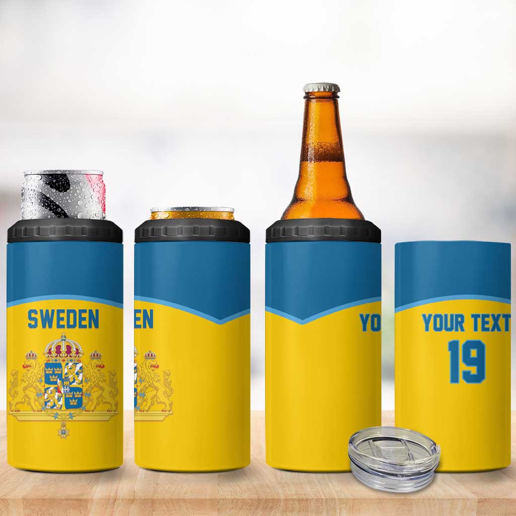 Sweden Ice Hockey Custom 4 in 1 Can Cooler Tumbler Swedish Coat of Arms Design