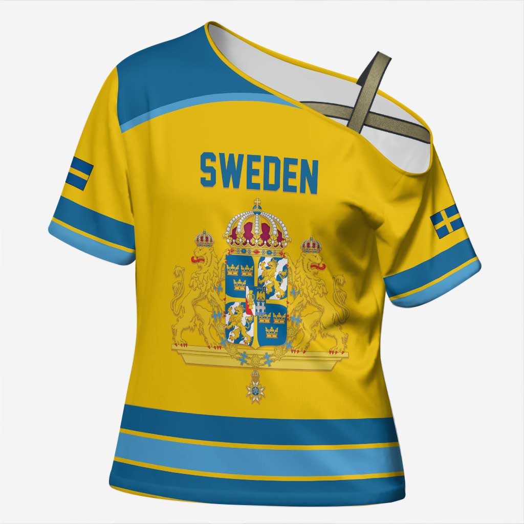 Sweden Ice Hockey Custom Cross Shoulder Shirt Swedish Coat of Arms Design