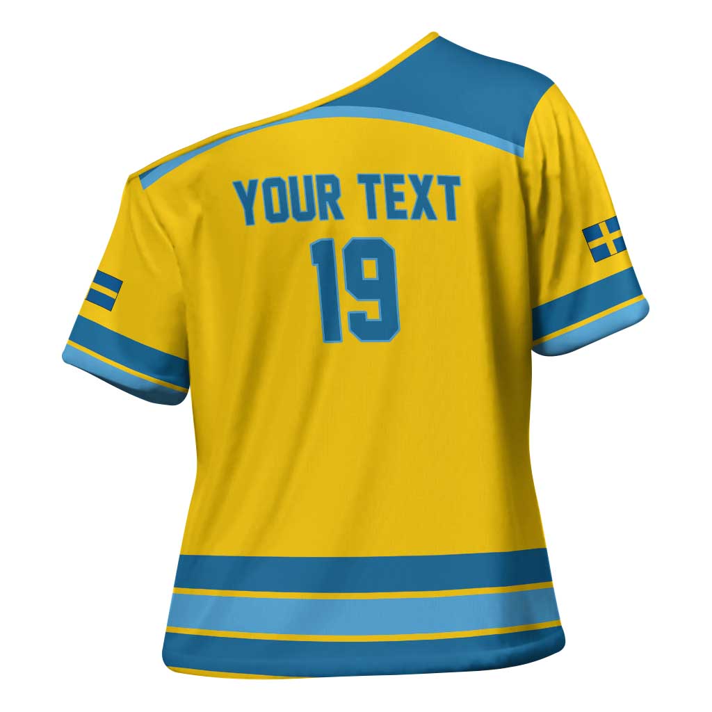 Sweden Ice Hockey Custom Cross Shoulder Shirt Swedish Coat of Arms Design