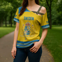 Sweden Ice Hockey Custom Cross Shoulder Shirt Swedish Coat of Arms Design