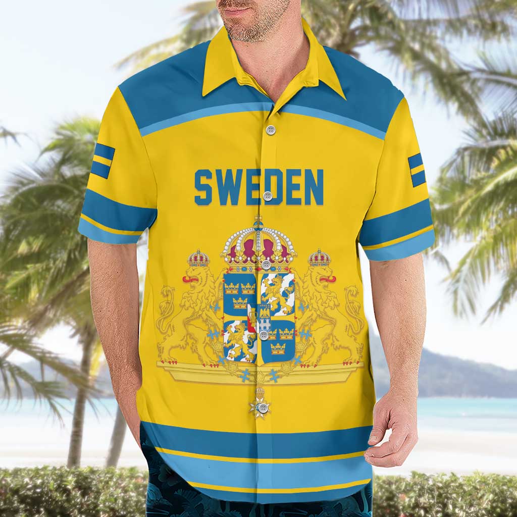 Sweden Ice Hockey Custom Hawaiian Shirt Swedish Coat of Arms Design