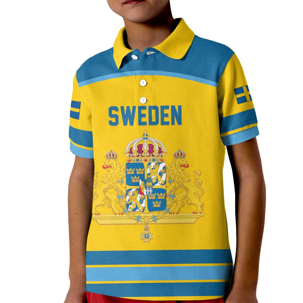 Sweden Ice Hockey Custom Kid Polo Shirt Swedish Coat of Arms Design