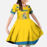 Sweden Ice Hockey Custom Kid Short Sleeve Dress Swedish Coat of Arms Design