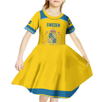 Sweden Ice Hockey Custom Kid Short Sleeve Dress Swedish Coat of Arms Design
