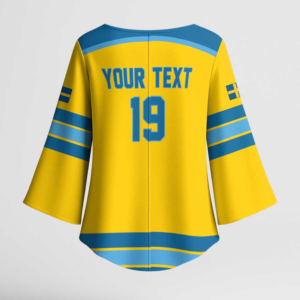 Sweden Ice Hockey Custom Kimono Sleeve Blouse Swedish Coat of Arms Design