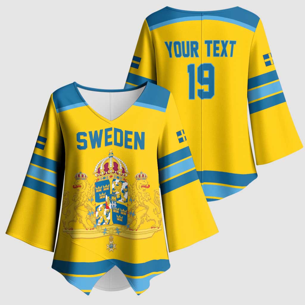 Sweden Ice Hockey Custom Kimono Sleeve Blouse Swedish Coat of Arms Design