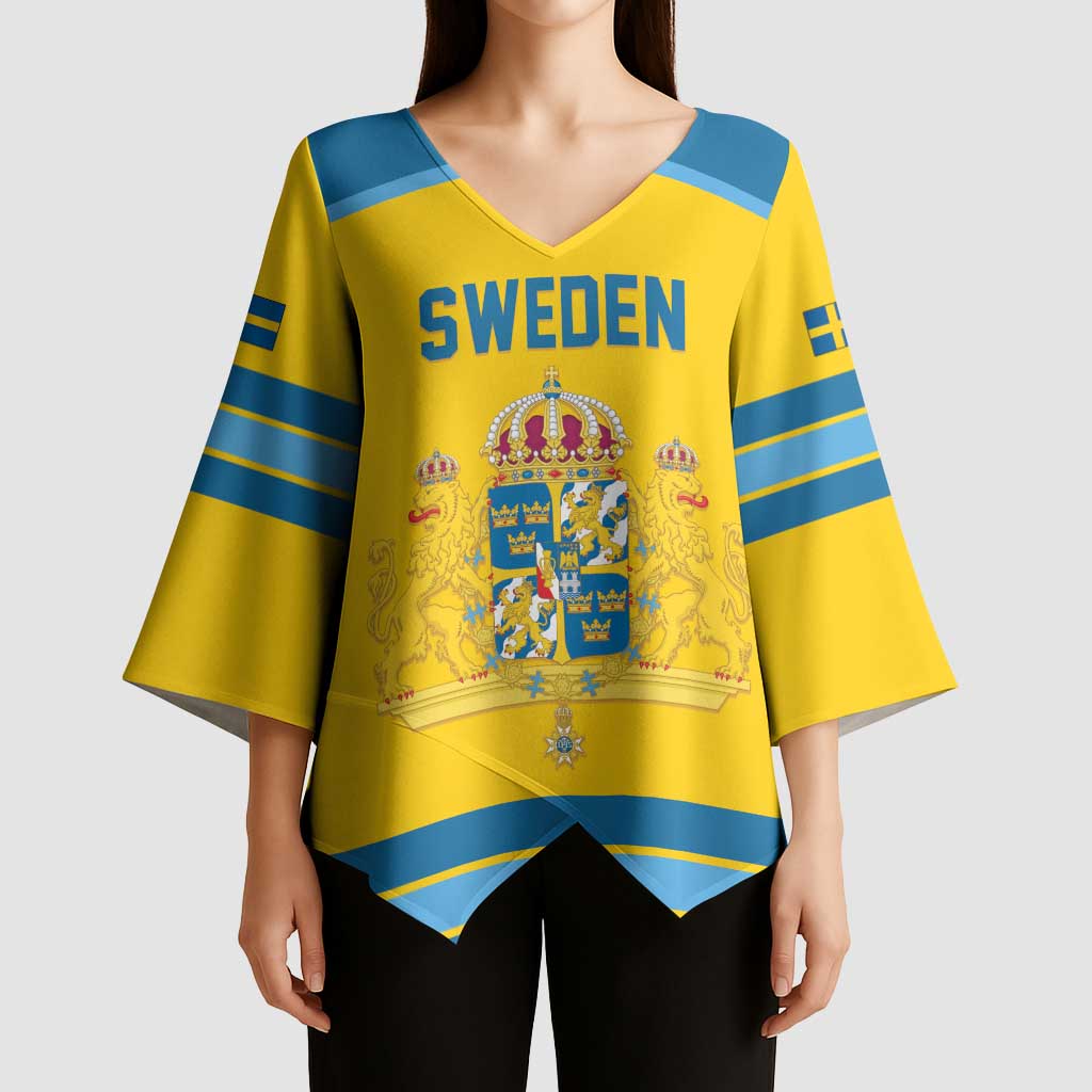 Sweden Ice Hockey Custom Kimono Sleeve Blouse Swedish Coat of Arms Design