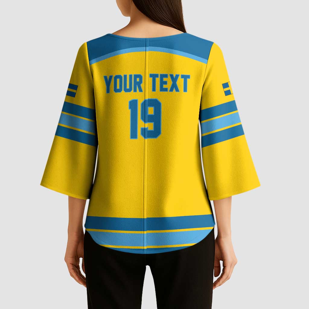 Sweden Ice Hockey Custom Kimono Sleeve Blouse Swedish Coat of Arms Design