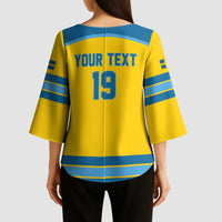 Sweden Ice Hockey Custom Kimono Sleeve Blouse Swedish Coat of Arms Design