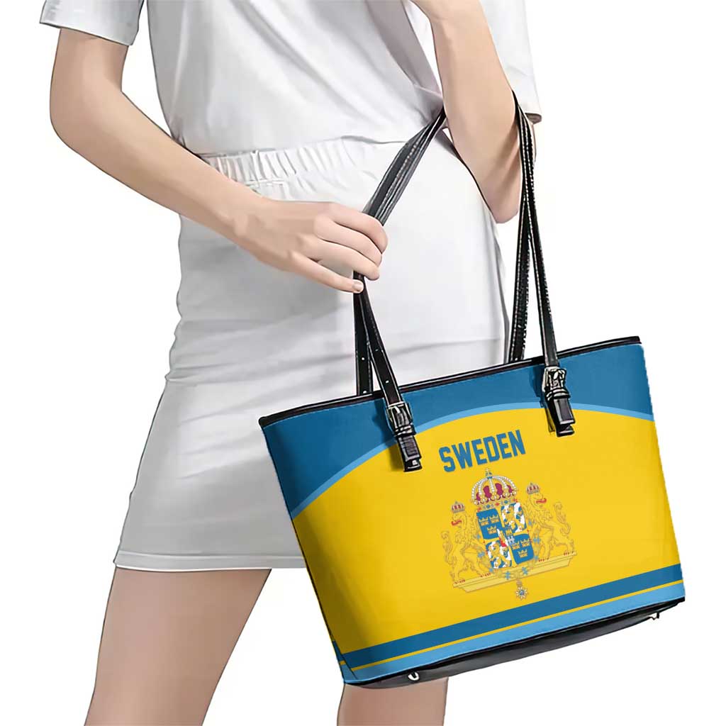 Sweden Ice Hockey Leather Tote Bag Swedish Coat of Arms Design