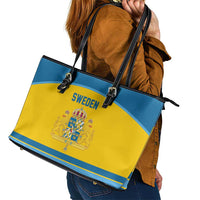 Sweden Ice Hockey Leather Tote Bag Swedish Coat of Arms Design