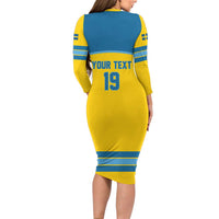 Sweden Ice Hockey Custom Long Sleeve Bodycon Dress Swedish Coat of Arms Design