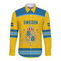 Sweden Ice Hockey Custom Long Sleeve Button Shirt Swedish Coat of Arms Design