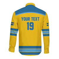 Sweden Ice Hockey Custom Long Sleeve Button Shirt Swedish Coat of Arms Design