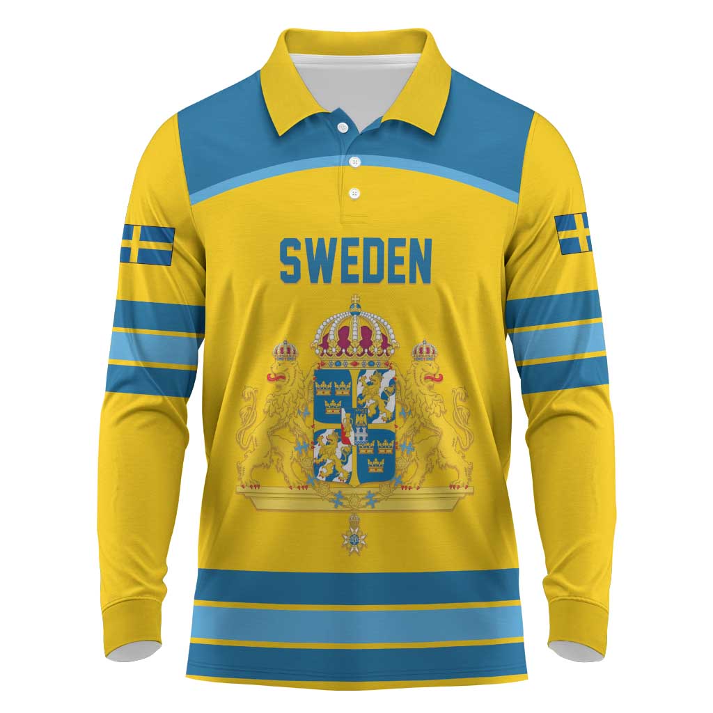 Sweden Ice Hockey Custom Long Sleeve Polo Shirt Swedish Coat of Arms Design
