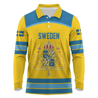 Sweden Ice Hockey Custom Long Sleeve Polo Shirt Swedish Coat of Arms Design