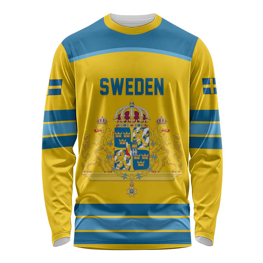 Sweden Ice Hockey Custom Long Sleeve Shirt Swedish Coat of Arms Design