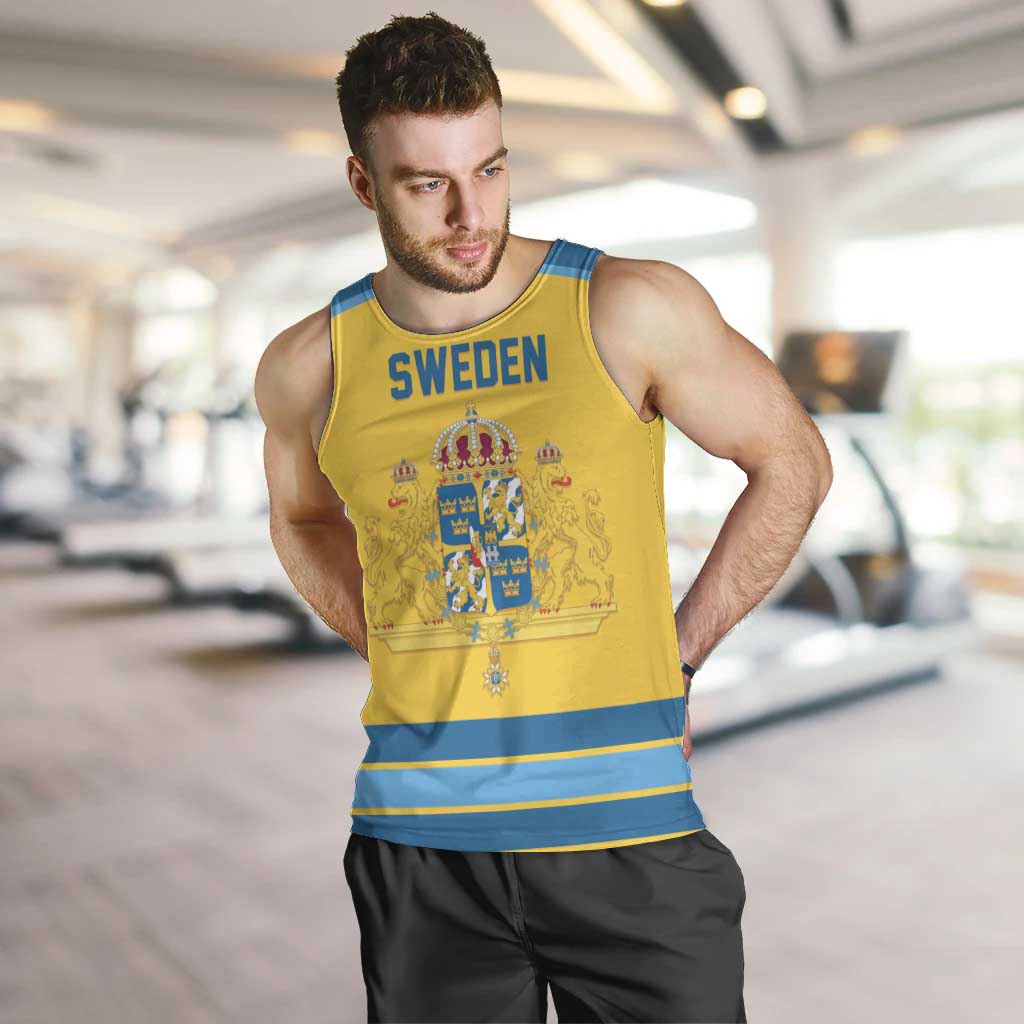 Sweden Ice Hockey Custom Men Tank Top Swedish Coat of Arms Design