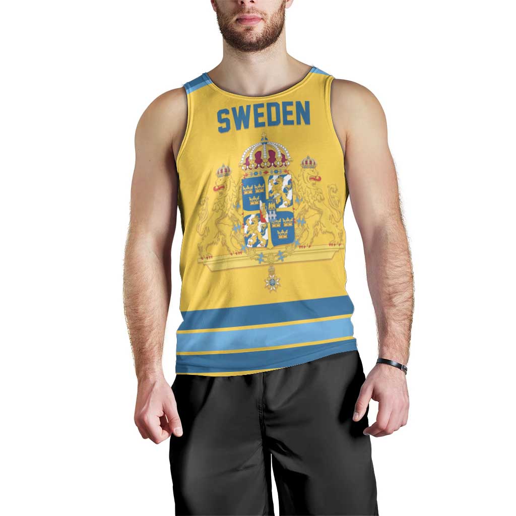 Sweden Ice Hockey Custom Men Tank Top Swedish Coat of Arms Design
