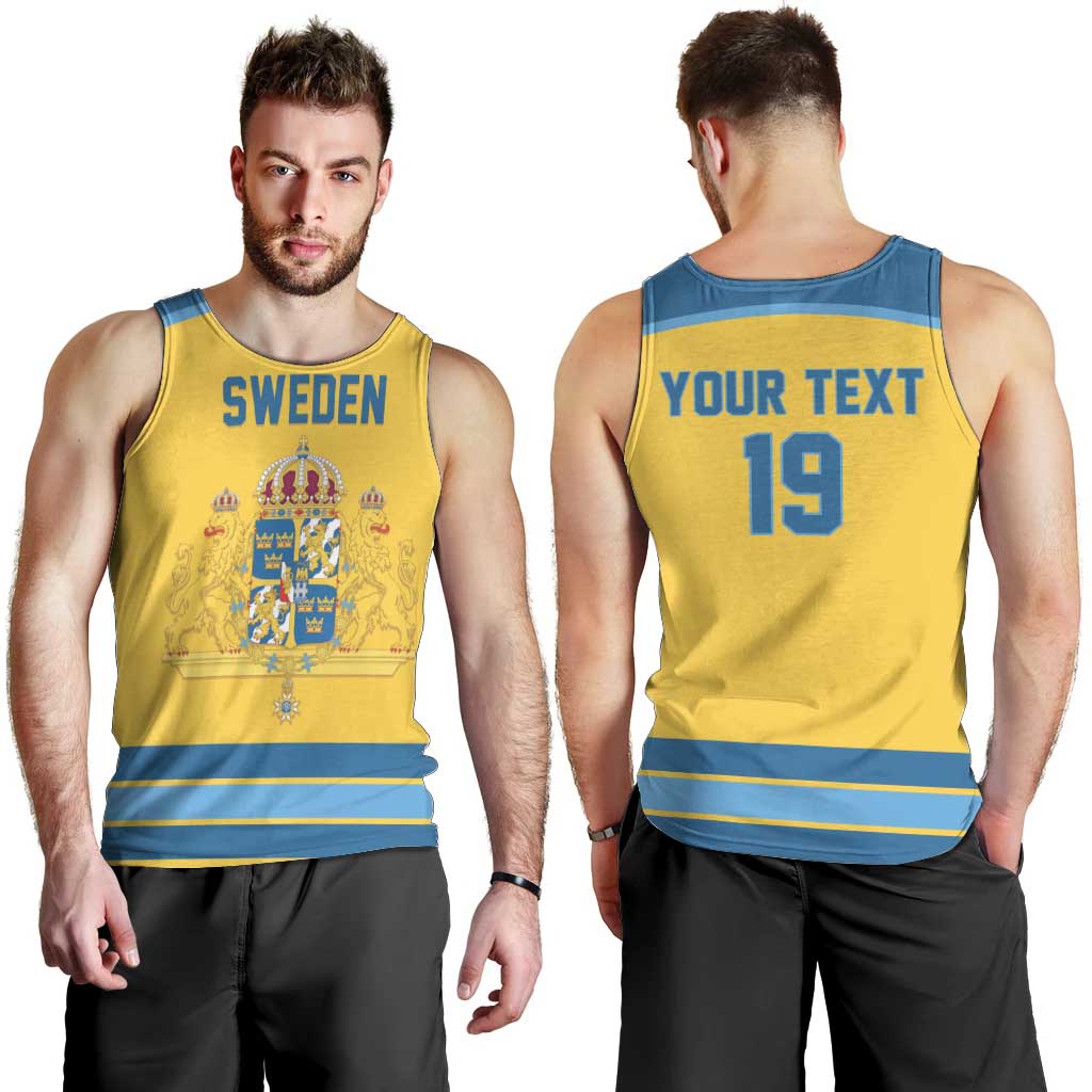 Sweden Ice Hockey Custom Men Tank Top Swedish Coat of Arms Design