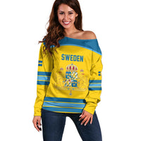 Sweden Ice Hockey Custom Off Shoulder Sweater Swedish Coat of Arms Design