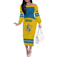Sweden Ice Hockey Custom Off The Shoulder Long Sleeve Dress Swedish Coat of Arms Design