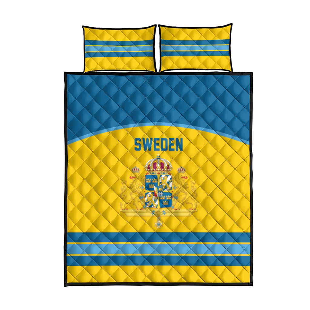 Sweden Ice Hockey Quilt Bed Set Swedish Coat of Arms Design
