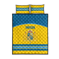 Sweden Ice Hockey Quilt Bed Set Swedish Coat of Arms Design