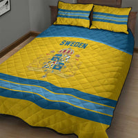 Sweden Ice Hockey Quilt Bed Set Swedish Coat of Arms Design
