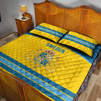 Sweden Ice Hockey Quilt Bed Set Swedish Coat of Arms Design