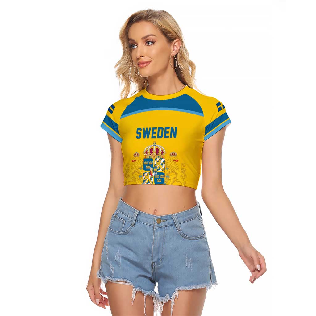 Sweden Ice Hockey Custom Raglan Cropped T Shirt Swedish Coat of Arms Design