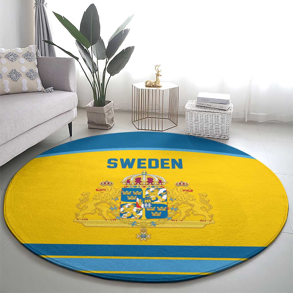 Sweden Ice Hockey Round Carpet Swedish Coat of Arms Design