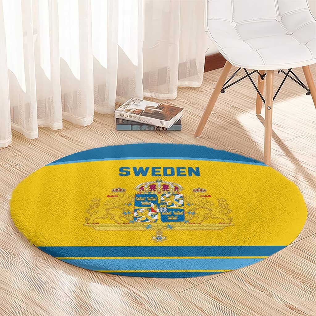 Sweden Ice Hockey Round Carpet Swedish Coat of Arms Design