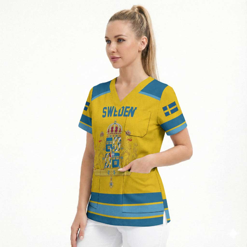 Sweden Ice Hockey Custom Scrub Top Swedish Coat of Arms Design