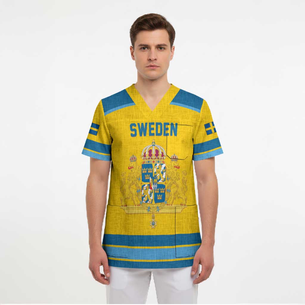 Sweden Ice Hockey Custom Scrub Top Swedish Coat of Arms Design