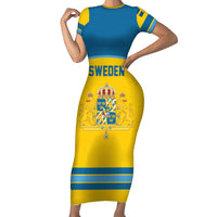 Sweden Ice Hockey Custom Short Sleeve Bodycon Dress Swedish Coat of Arms Design